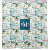 Rideaux De Douche Voilier d'aquarelle avec le motif de palmier (Devant)