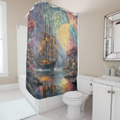Rideaux De Douche Voilier polygonal et Pleine lune (En situation)