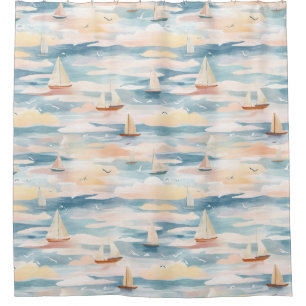 Rideaux De Douche Voiliers de rêve Motif aquarelle océan (3)