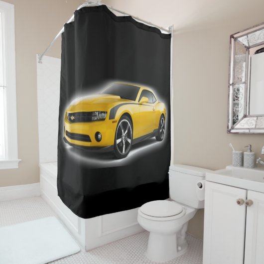 Rideaux De Douche Voiture de sport jaune et noir (En situation)