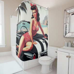 Rideaux De Douche Voiture Vintage Classic Pin Up