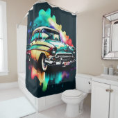 Rideaux De Douche Voiture Vintage Peinture Aquarelle (En situation)