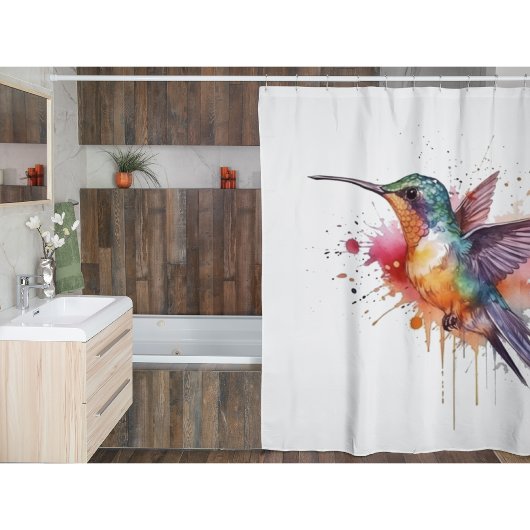 Rideaux De Douche Vol coloré, colibri aquarelle