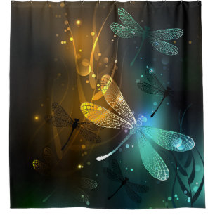 Rideaux De Douche Vol de libellule verte lumineuse