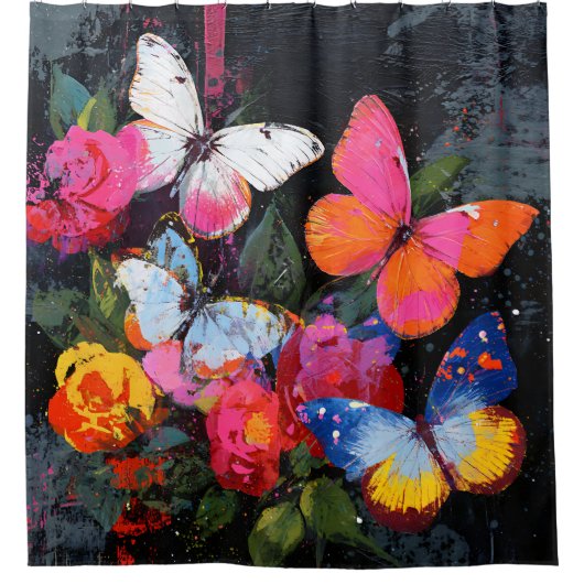 Rideaux De Douche Vol de Papillon Abstrait Vibrant (10) (Devant)