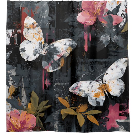 Rideaux De Douche Vol de Papillon Abstrait Vibrant (3) (Devant)