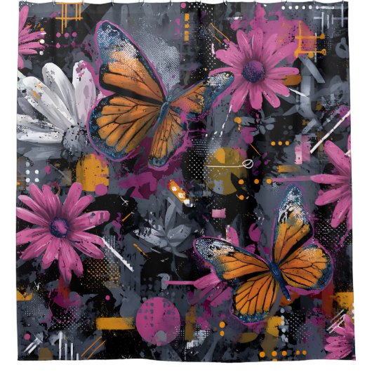 Rideaux De Douche Vol de Papillon Abstrait Vibrant (4) (Devant)