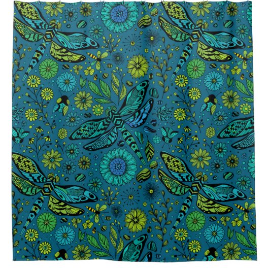 Rideaux De Douche Voler, pilonner la libellule en bleu (Devant)