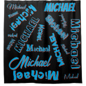 Rideaux De Douche Votre nom motif monogramme bleu rouge noir (Devant)