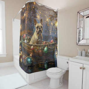 Rideaux De Douche Voyage de Noël festif de Bouledogue français