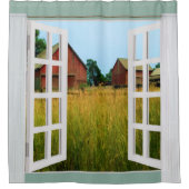 Rideaux De Douche Vue de fenêtre des granges dans le pâturage (Devant)
