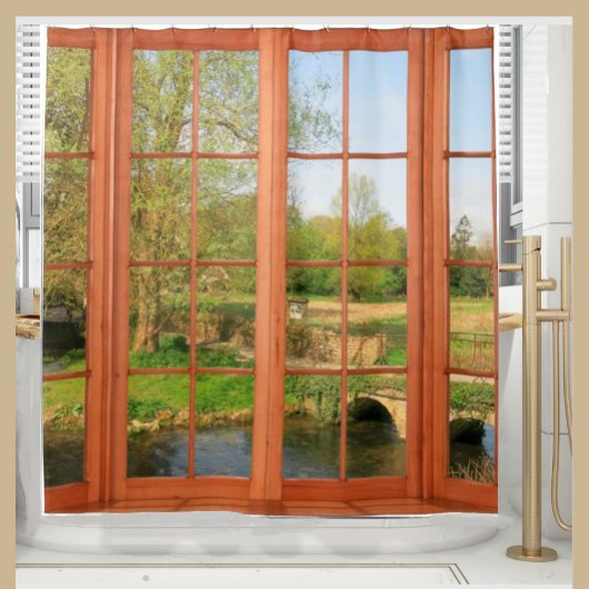 Rideaux De Douche Vue de la fenêtre Campagne de Cotswold pittoresque