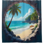 Rideaux De Douche Vue de trou clé du soleil éclaboussée plage et océ (Devant)