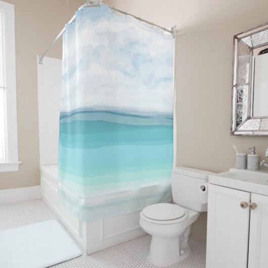 Rideaux De Douche Vue mer 282 Océan Turquoise (En situation)