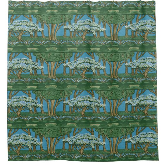 Rideaux De Douche Walter Crane May Tree Wallpaper Green Blue (Devant)