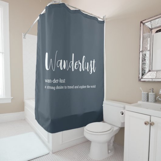 Rideaux De Douche Wanderlust définition blanc gris bleu couleur (En situation)