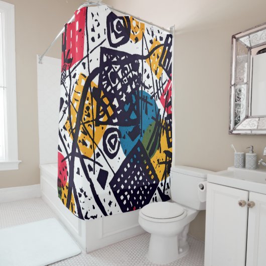 Rideaux De Douche Wassily Kandinsky - Petits Mondes V Art Abstrait (En situation)