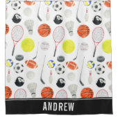 Rideaux De Douche Watercolor Multi Sport Motif Balls Enfant Nom du g (Devant)