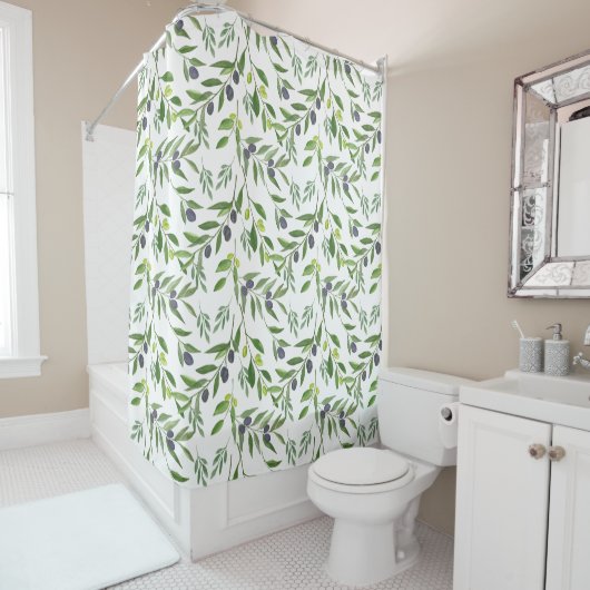 Rideaux De Douche Watercolor Olive Pattern (En situation)