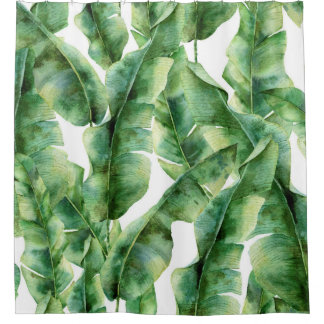 Rideaux De Douche Watercolor pattern with banana palm leaves. Hand p