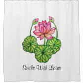 Rideaux De Douche Watercolor Pink Lotus with Buds & Leaves (Devant)