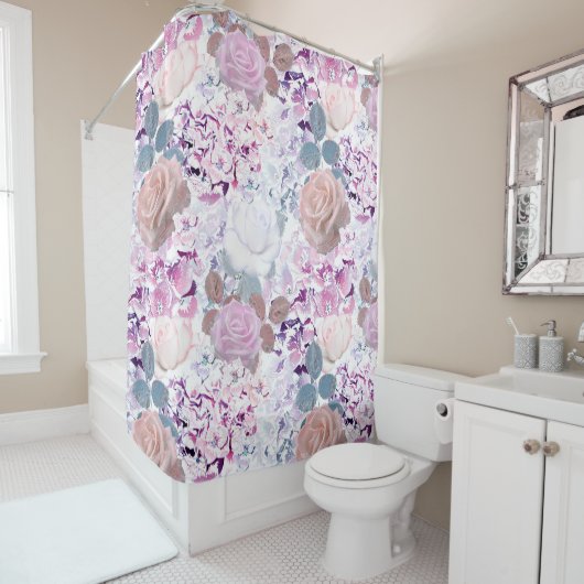 Rideaux De Douche Watercolor roses et hydrangeas. (En situation)