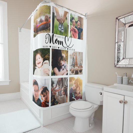 Rideaux De Douche We Love You Mom Script Kids Names Photo Collage (En situation)