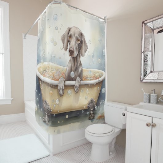 Rideaux De Douche Weimaraner Dans La Baignoire Aquarelle Chien Art (En situation)
