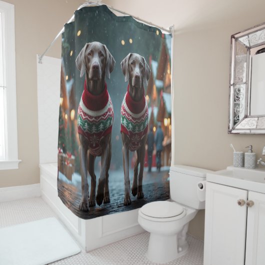 Rideaux De Douche Weimaraner Dogs Christmas Snow Holiday (En situation)