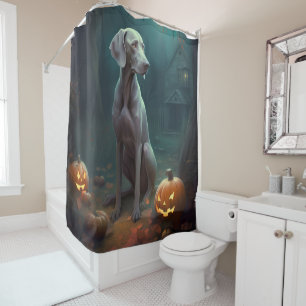 Rideaux De Douche Weimaraner Halloween avec citrouilles effrayant