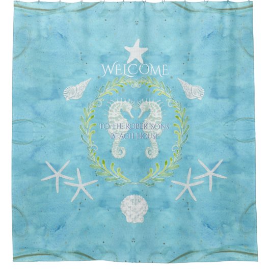Rideaux De Douche Welcome Beach House Seahorse Starfish Aquarelle (Devant)