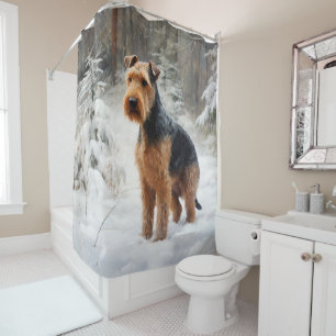 Rideaux De Douche Welsh Terrier Laisser Neige Noël