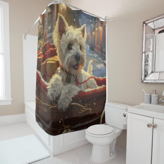 Rideaux De Douche West Highland White Terrier Chien Festif de Noël (En situation)