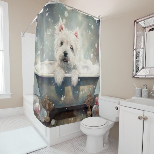 Rideaux De Douche West Highland White Terrier Dans Baignoire (En situation)