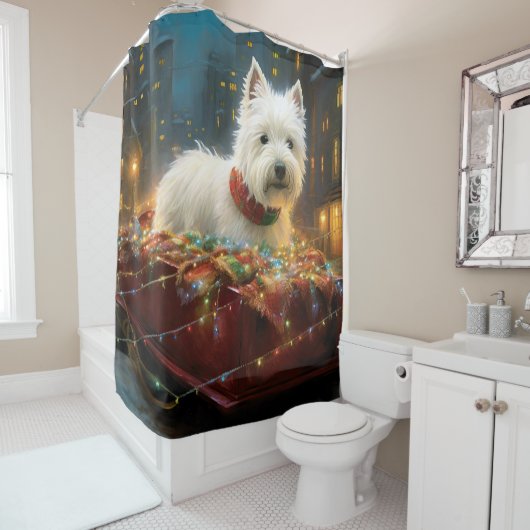 Rideaux De Douche West Highland White Terrier Festif de Noël (En situation)