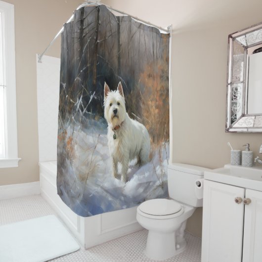 Rideaux De Douche West Highland White Terrier Laissons neiger Noël (En situation)