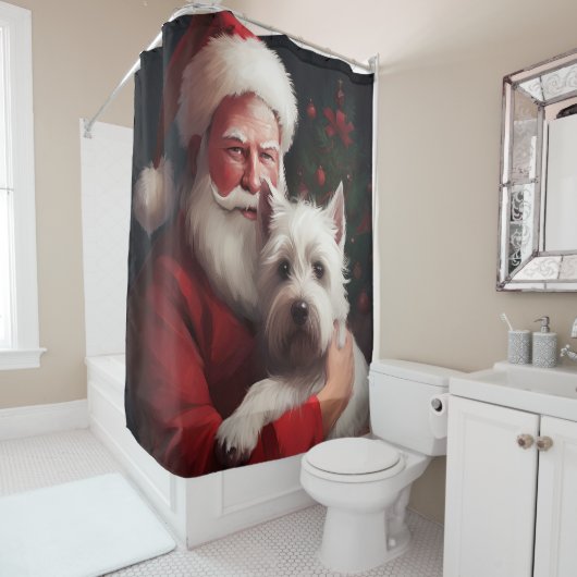 Rideaux De Douche West Highland White Terrier Santa Claus Noël (En situation)