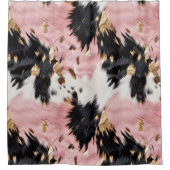 Rideaux De Douche Western Cowgirl rose noir blanc or (Devant)