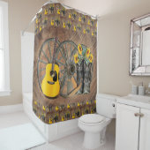 Rideaux De Douche Western Wagon Wheel Guitar Cowboy bottes tournesol (En situation)