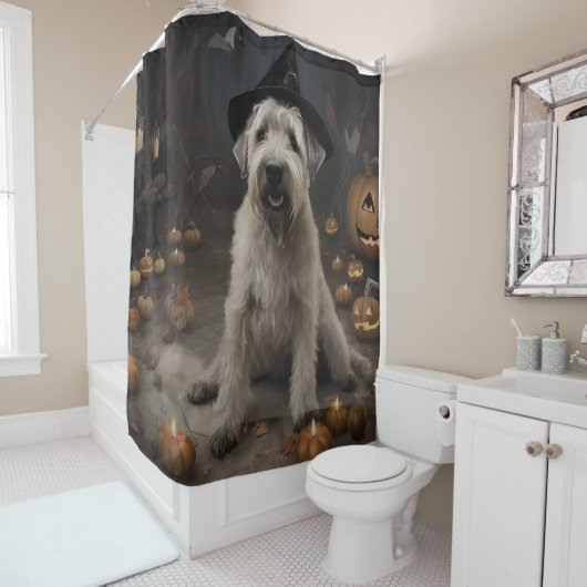 Rideaux De Douche Wheaten Terrier Citrouille Halloween effroi (En situation)