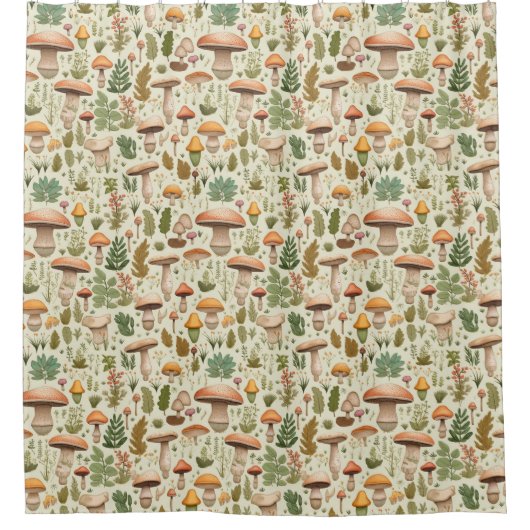 Rideaux De Douche Whimsical Autumn Mushroom Forest Seamless Pattern (Devant)