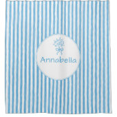 Rideaux De Douche Whimsical Blue White Stripe Preppy Monogram (Devant)