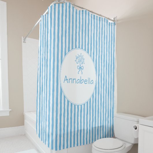 Rideaux De Douche Whimsical Blue White Stripe Preppy Monogram