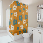 Rideaux De Douche Whimsical Brown & Blue Floral Retro, Gai (En situation)