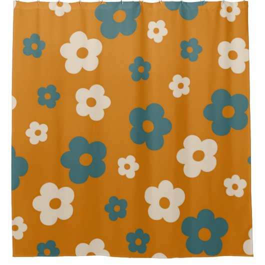 Rideaux De Douche Whimsical Brown & Blue Floral Retro, Gai (Devant)