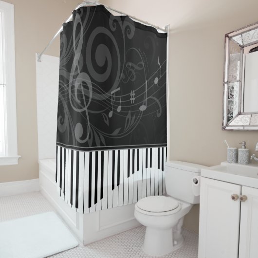 Rideaux De Douche Whimsical piano and musical notes (En situation)