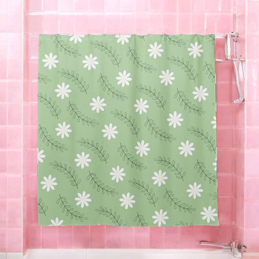 Rideaux De Douche Whimsical Sage Green Floral Retro, Gai