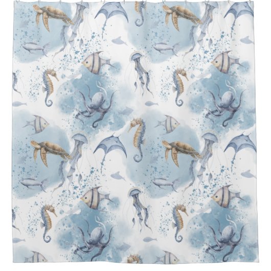 Rideaux De Douche Whimsical Underwater World - Sea Creats Motif (Devant)