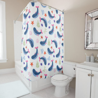 Rideaux De Douche Whimsical Whales and Coral Seamless Pattern