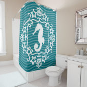 Rideaux De Douche Whimsical White Seahorse Océan nautique (En situation)
